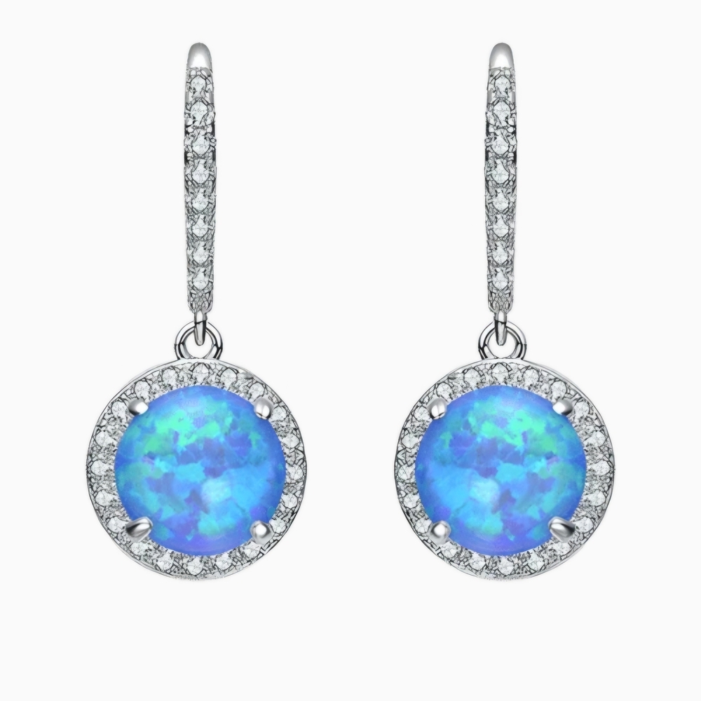Halo Cluster Drop Blue Opal Earrings